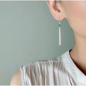 Emerald Green Zircon And Silver Plated Rod Earrings